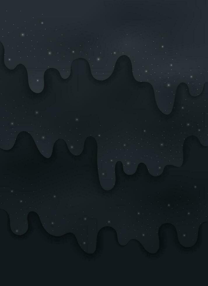 Abstract vertical background with glitter slime and flares. Glossy black texture for cover, banner, poster, card, Happy Birthday invitation and etc. Cartoon vector illustration.
