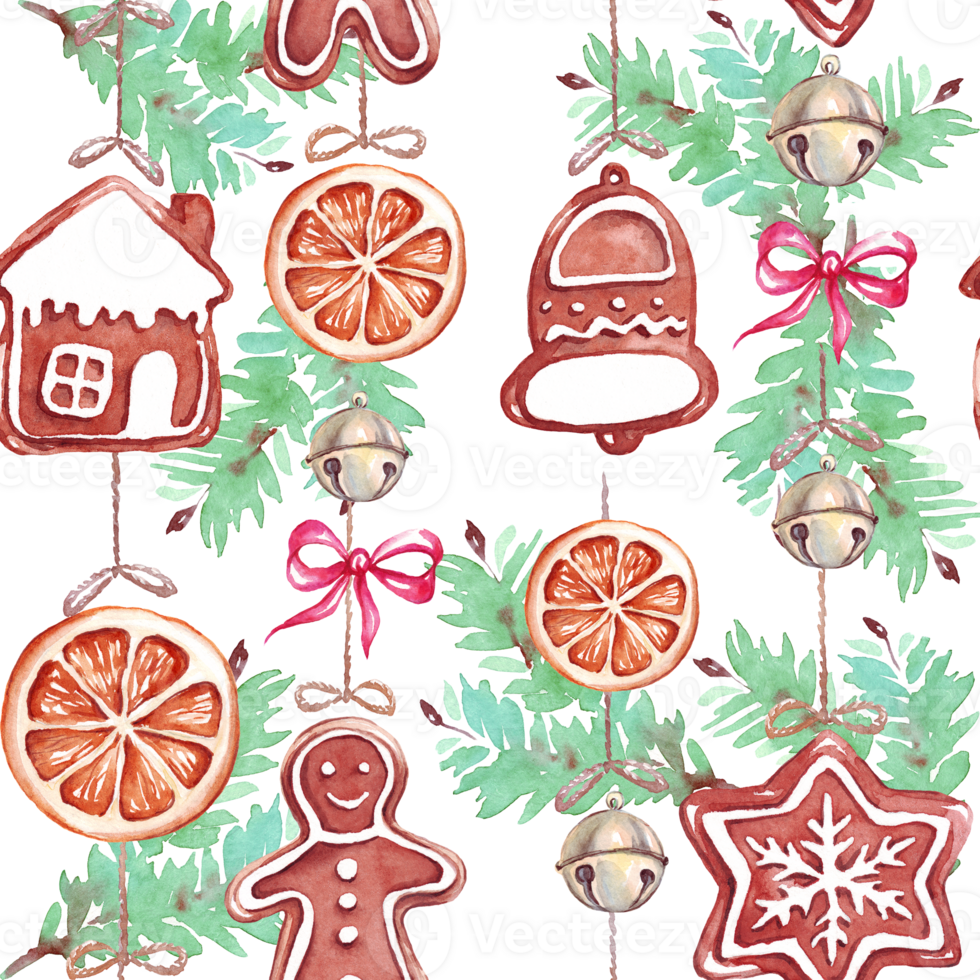 Christmas seamless pattern. Watercolor clipart png