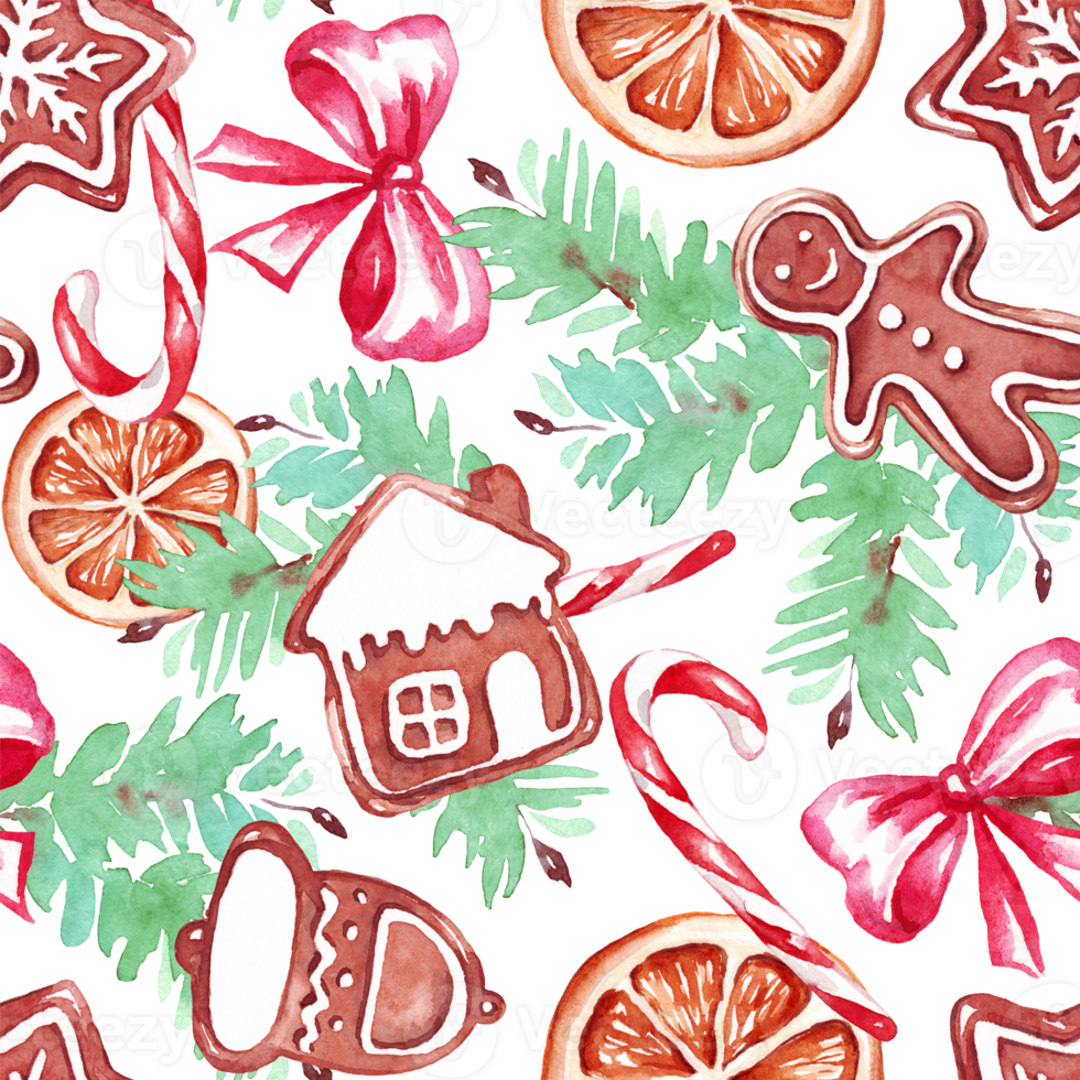 Christmas seamless pattern. Watercolor clipart png