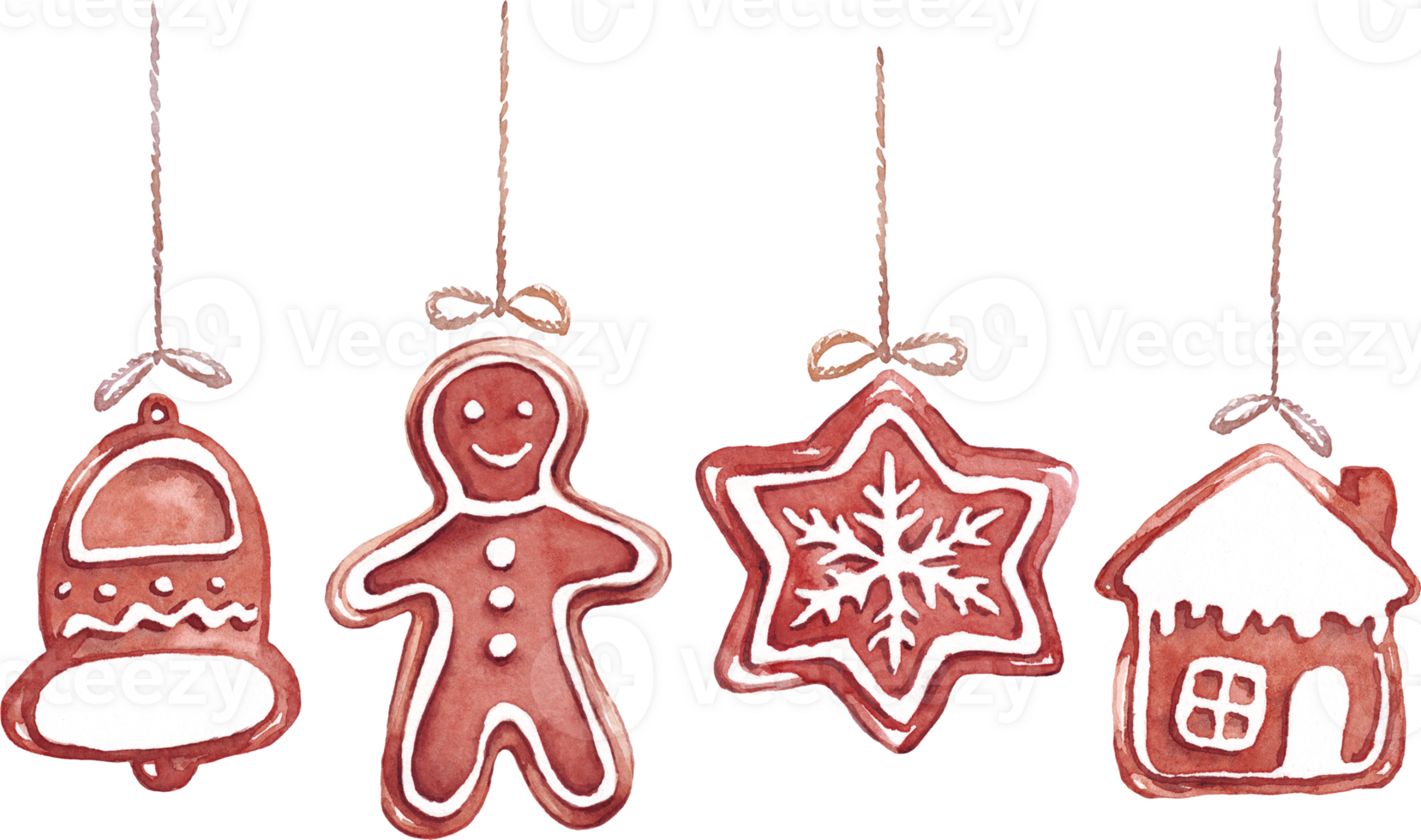 Gingerbread set. Watercolor clipart png
