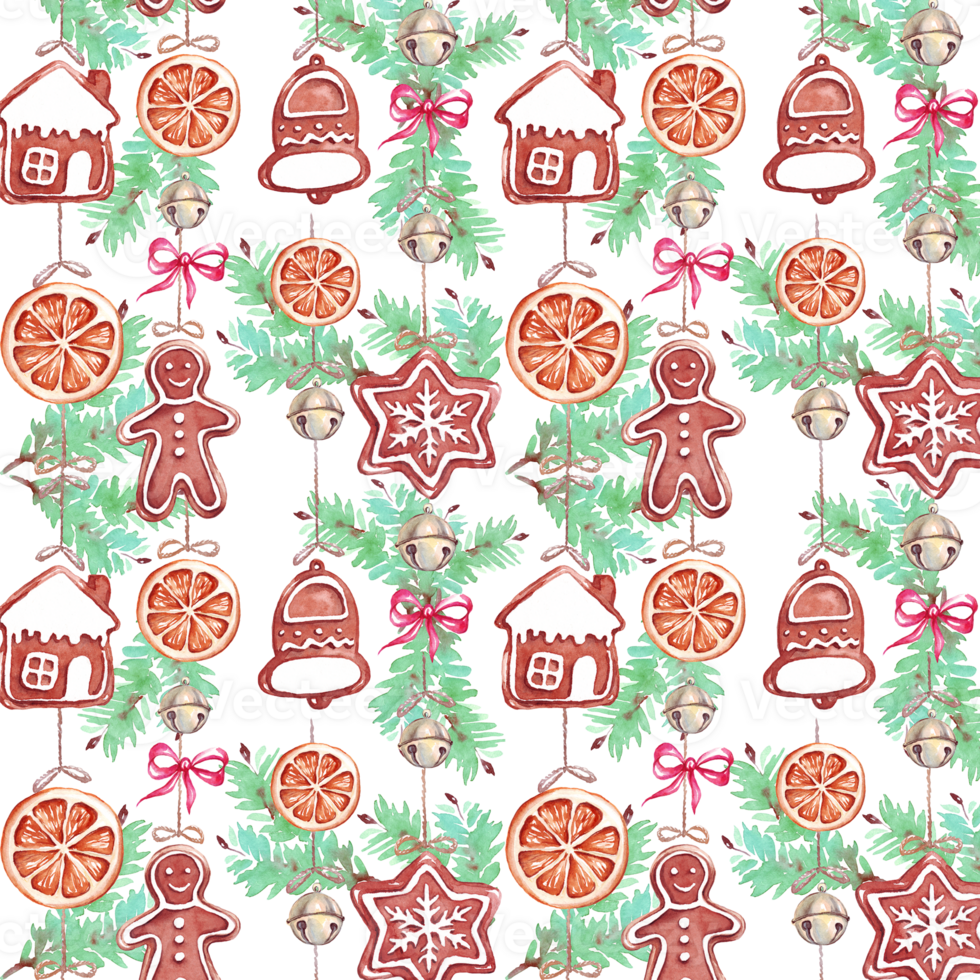 Christmas seamless pattern. Watercolor clipart png