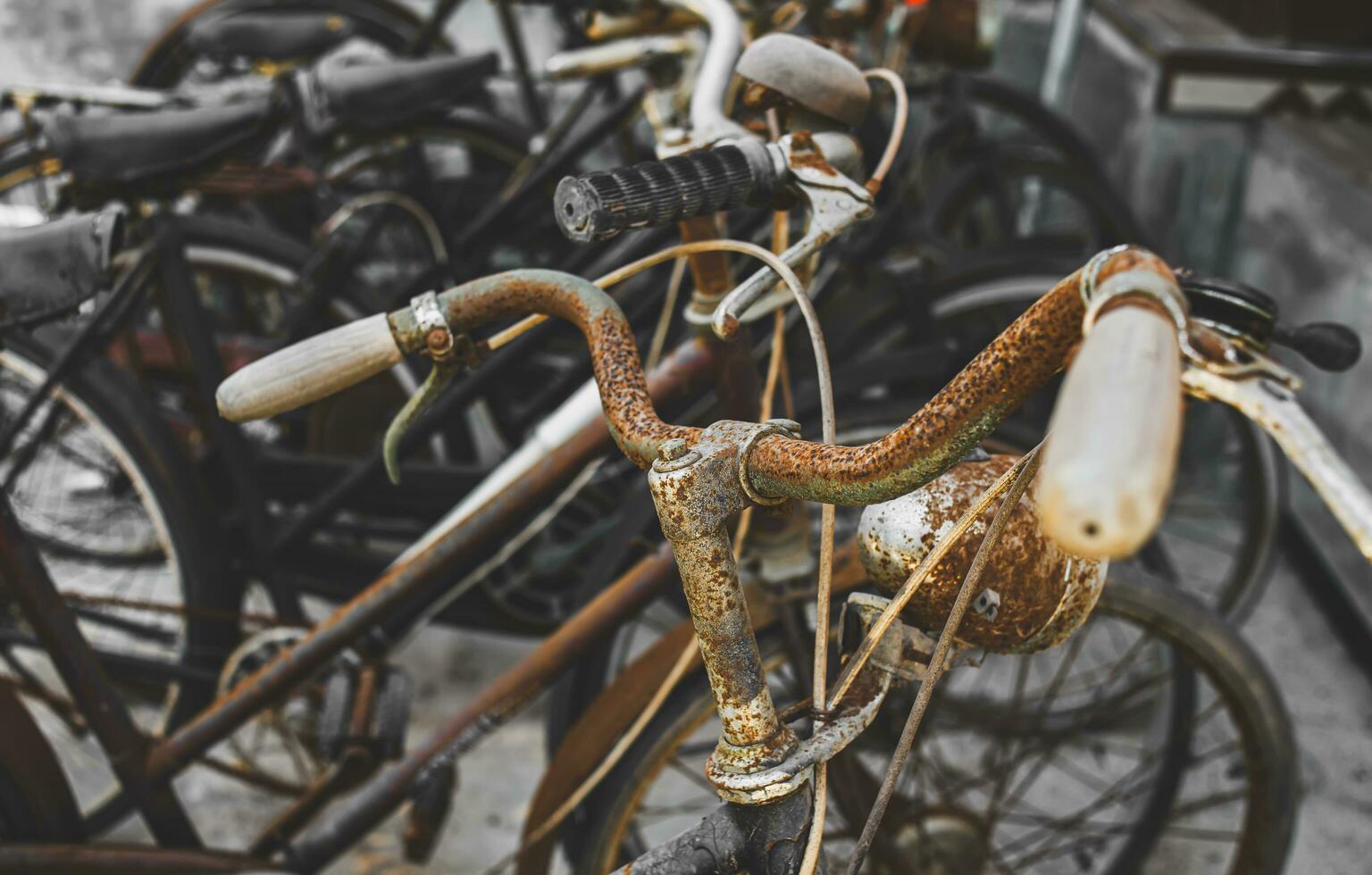 Old and dirty with rusty classic bicycle photo