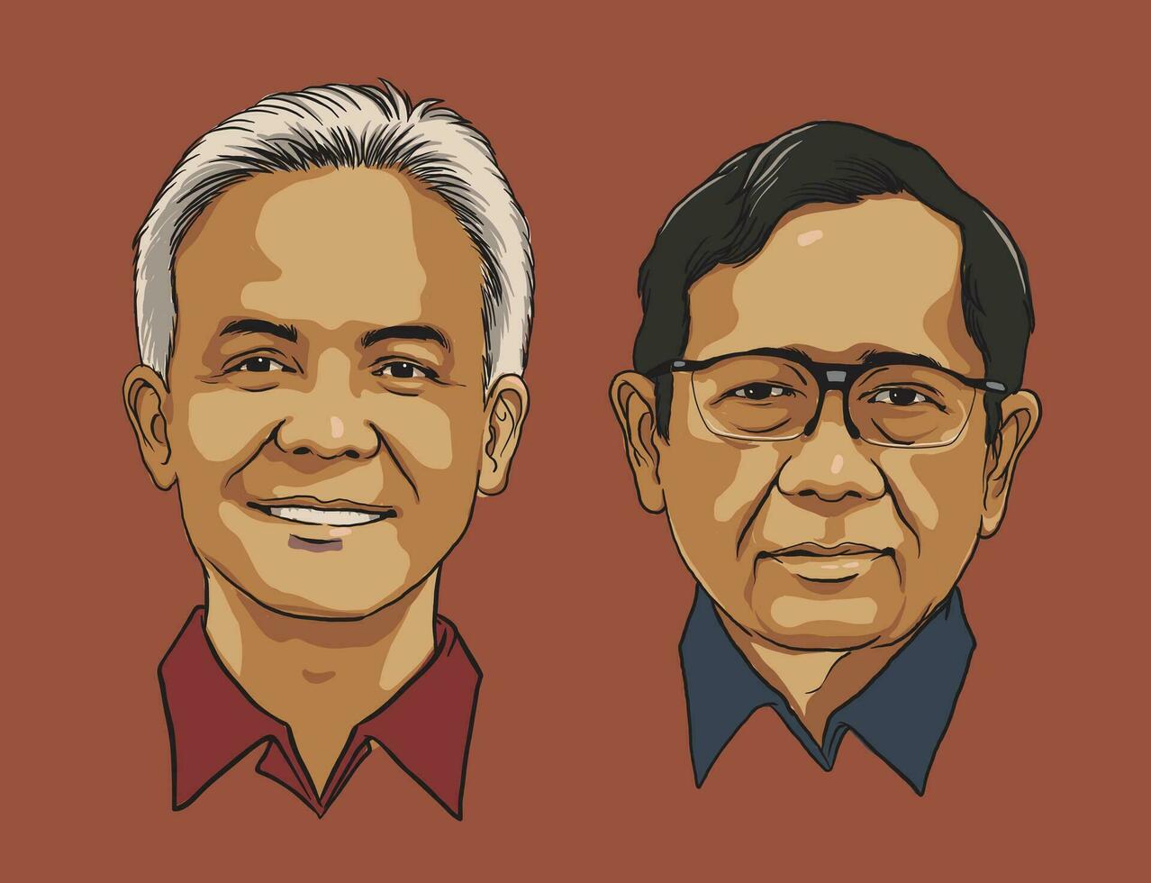 Illustration of Ganjar and Mahfud MD, They are registered for Indonesia presidential election in 2024 vector