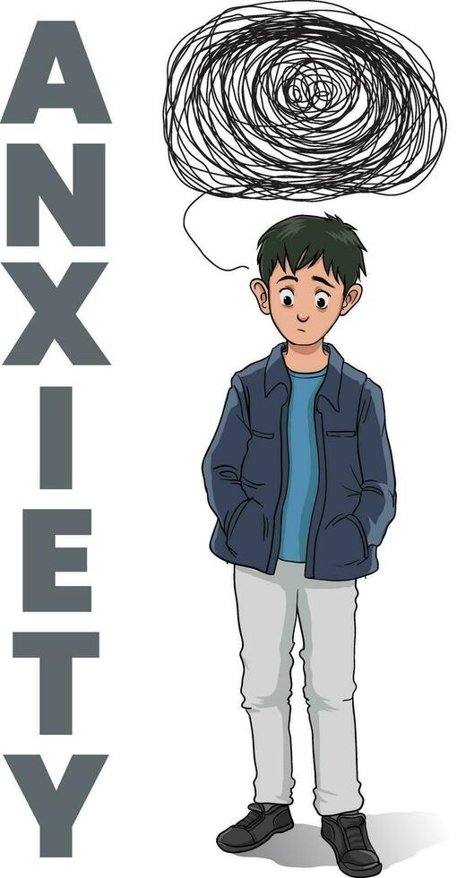 Illustration of anxiety, anxious person cartoon vector