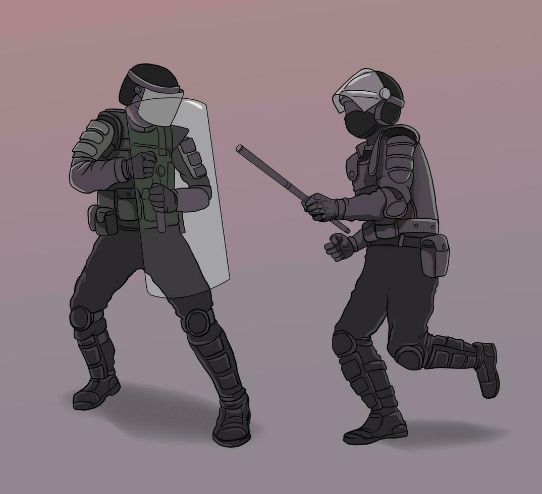 illustration of riot police, crowd control vector