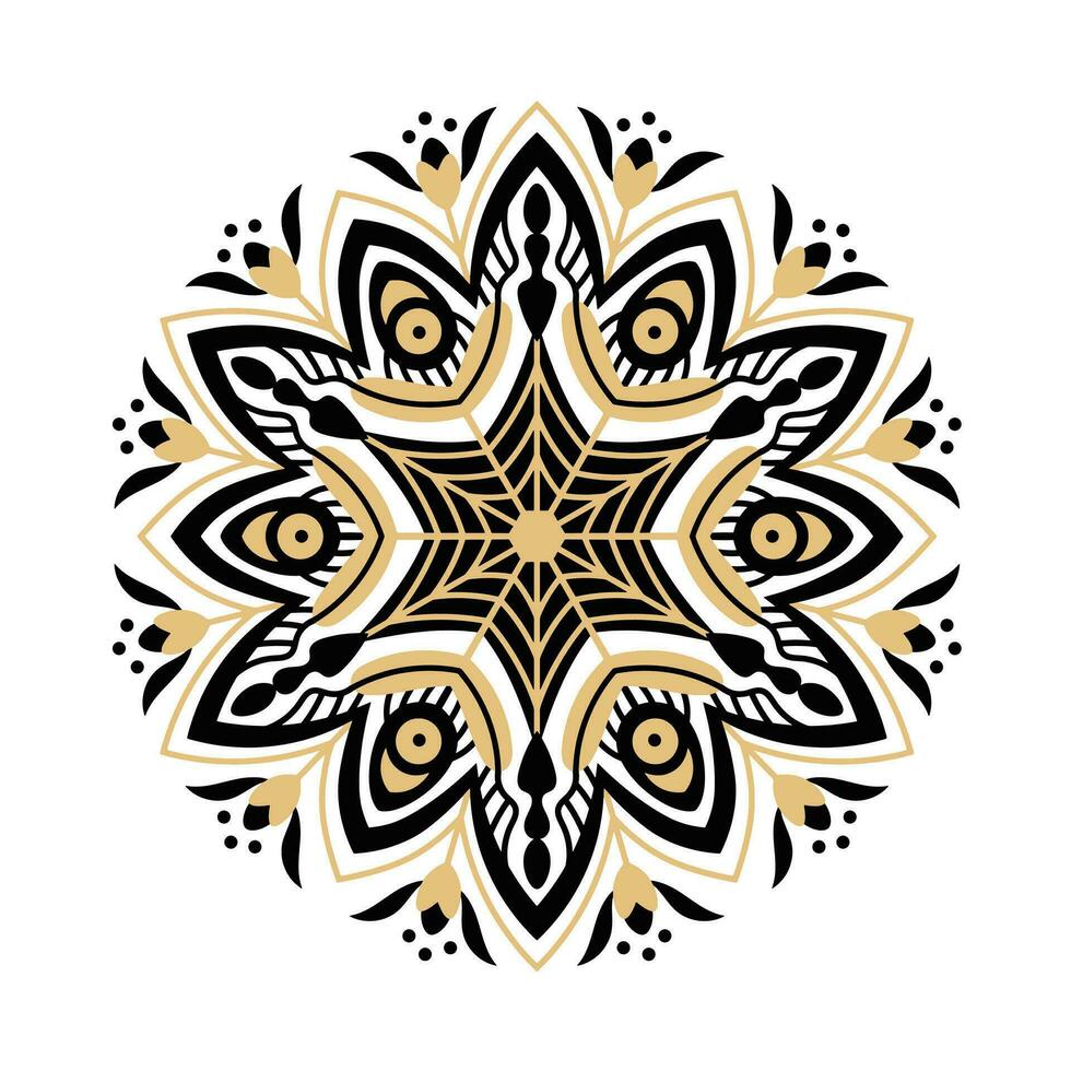 mandala floral ornamento con negro y oro colores vector