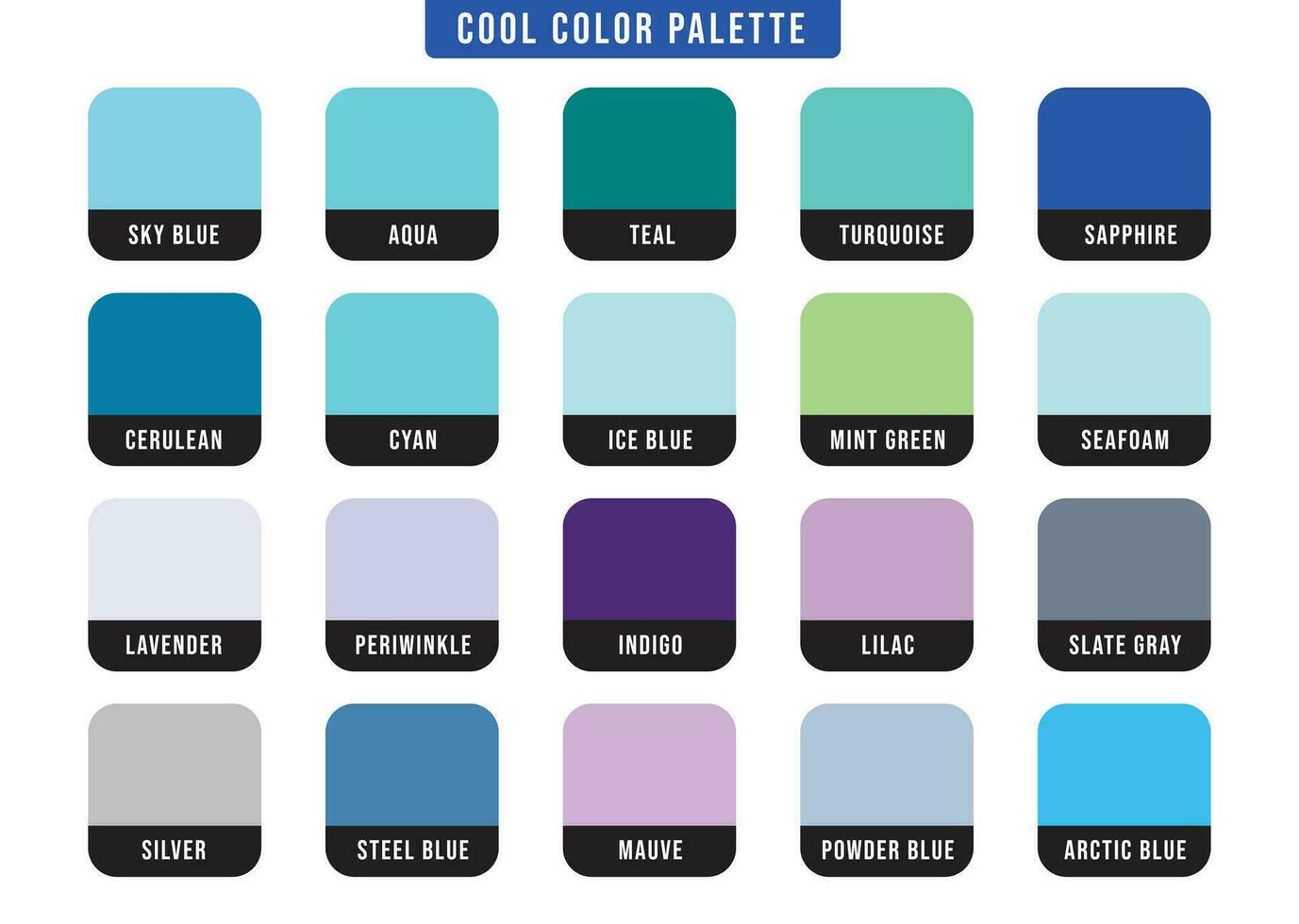 Cool color scheme set with color names vector