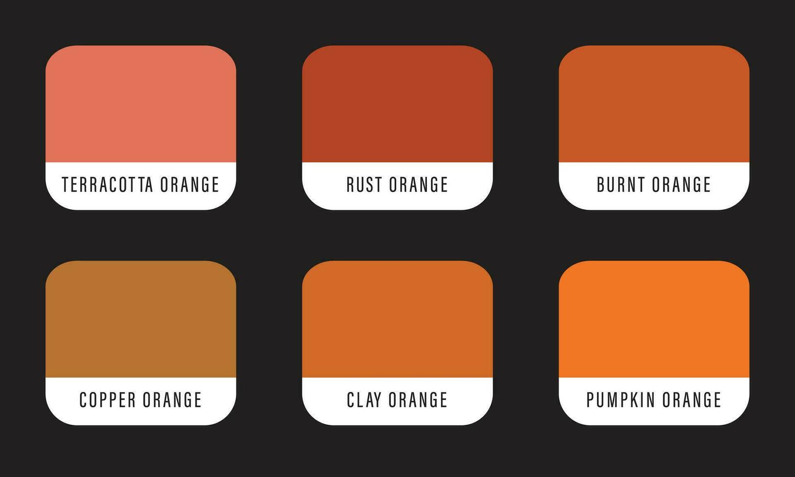 Orange earth tone color scheme set with color names vector