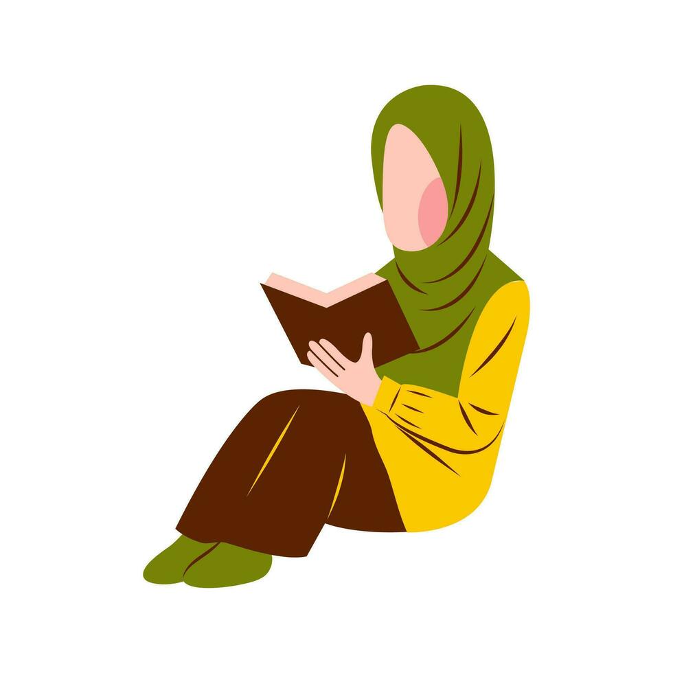 ilustración de hijab mujer leyendo libro vector