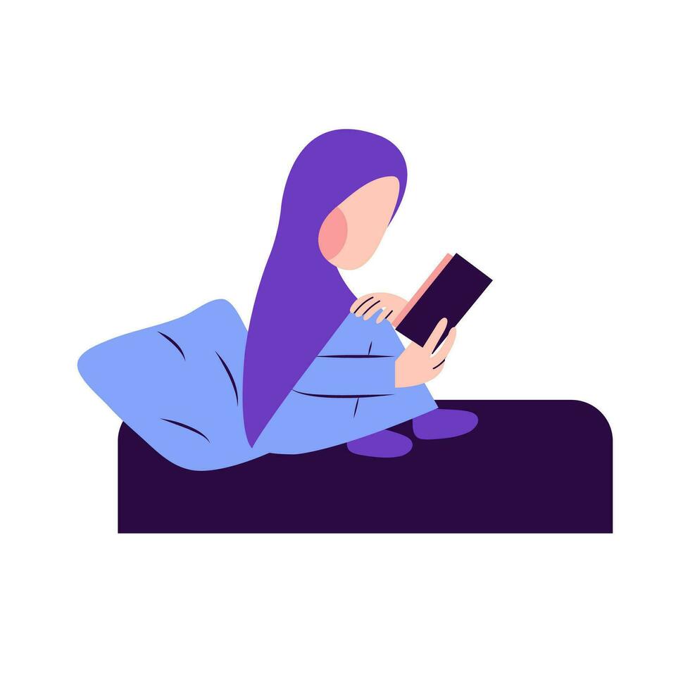 Illustration Of Hijab Woman Reading Book vector