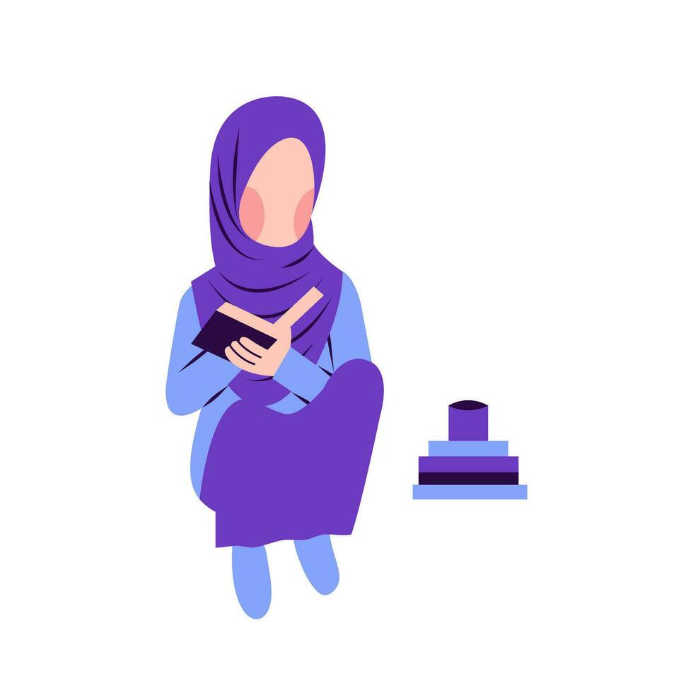 ilustración de hijab mujer leyendo libro vector