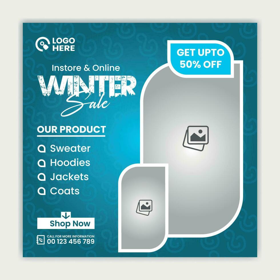 Winter sale instagram post and social media post banner template design vector