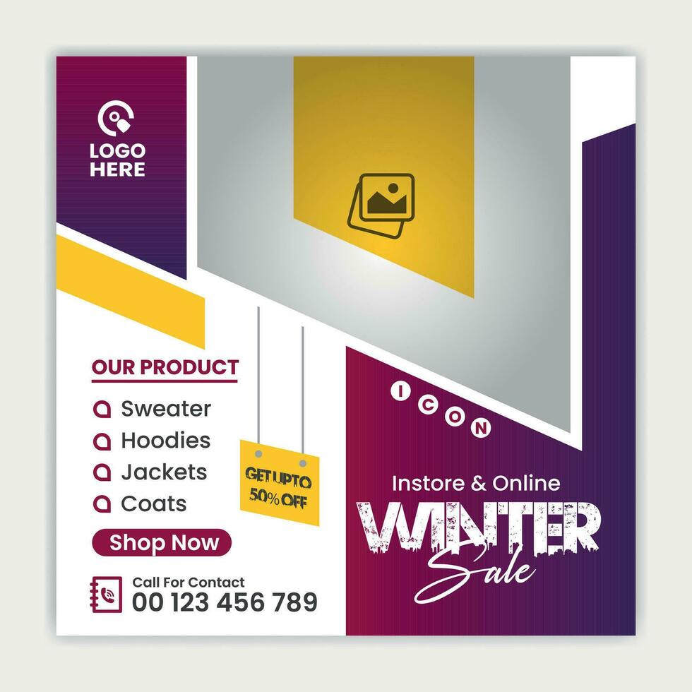 Winter fashion sale social media advertising post design template with winter theme vector