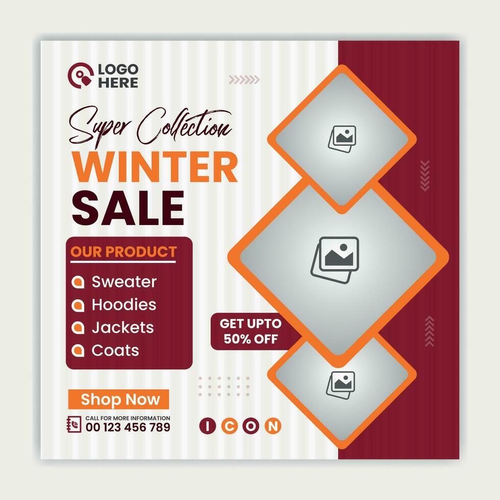 Winter fashion sale social media advertising post banner template vector