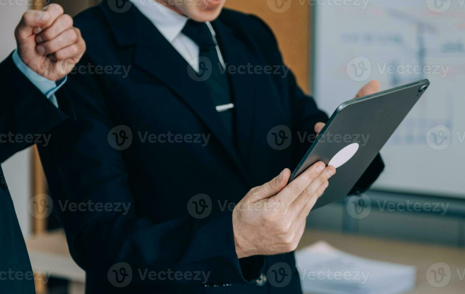 Entrepreneurs and business people conference in modern meeting room, happy multiracial coworkers have fun cooperating working together at office meeting, asian teamwork concept photo