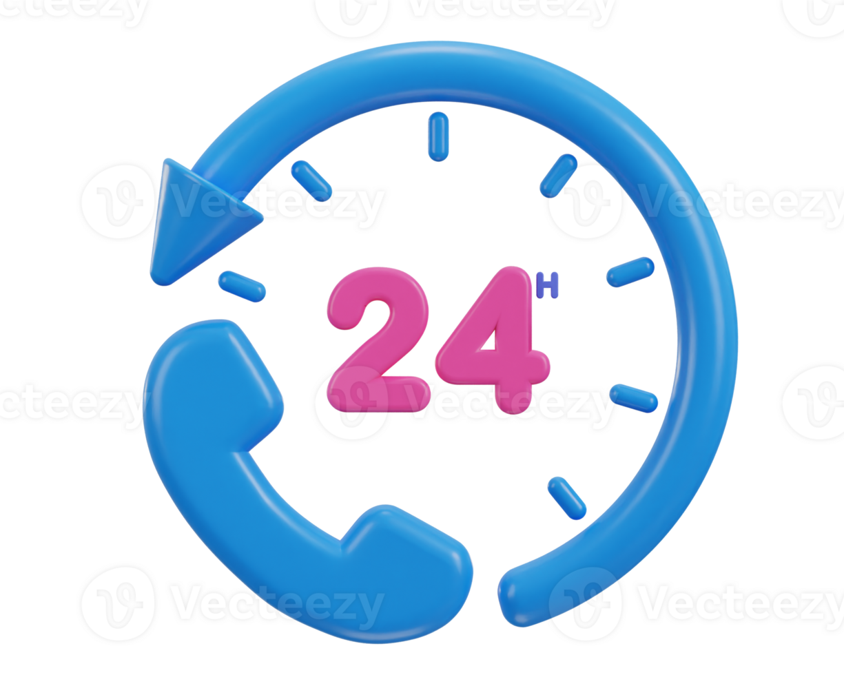 24 hours watch with customer support service 3d icon png