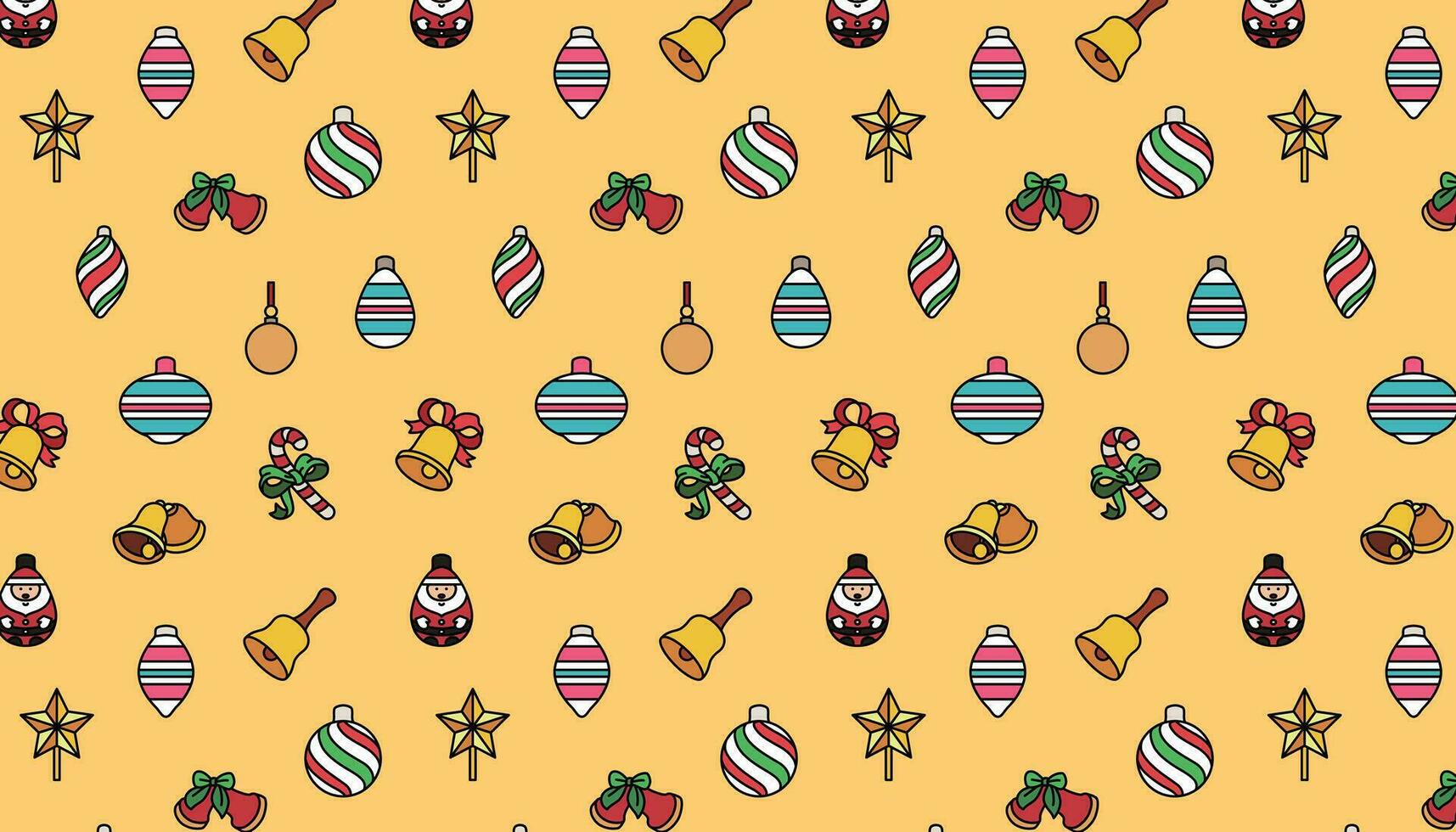 Christmas Ornament Seamless Pattern with bauble, bell, and candy cane. vector