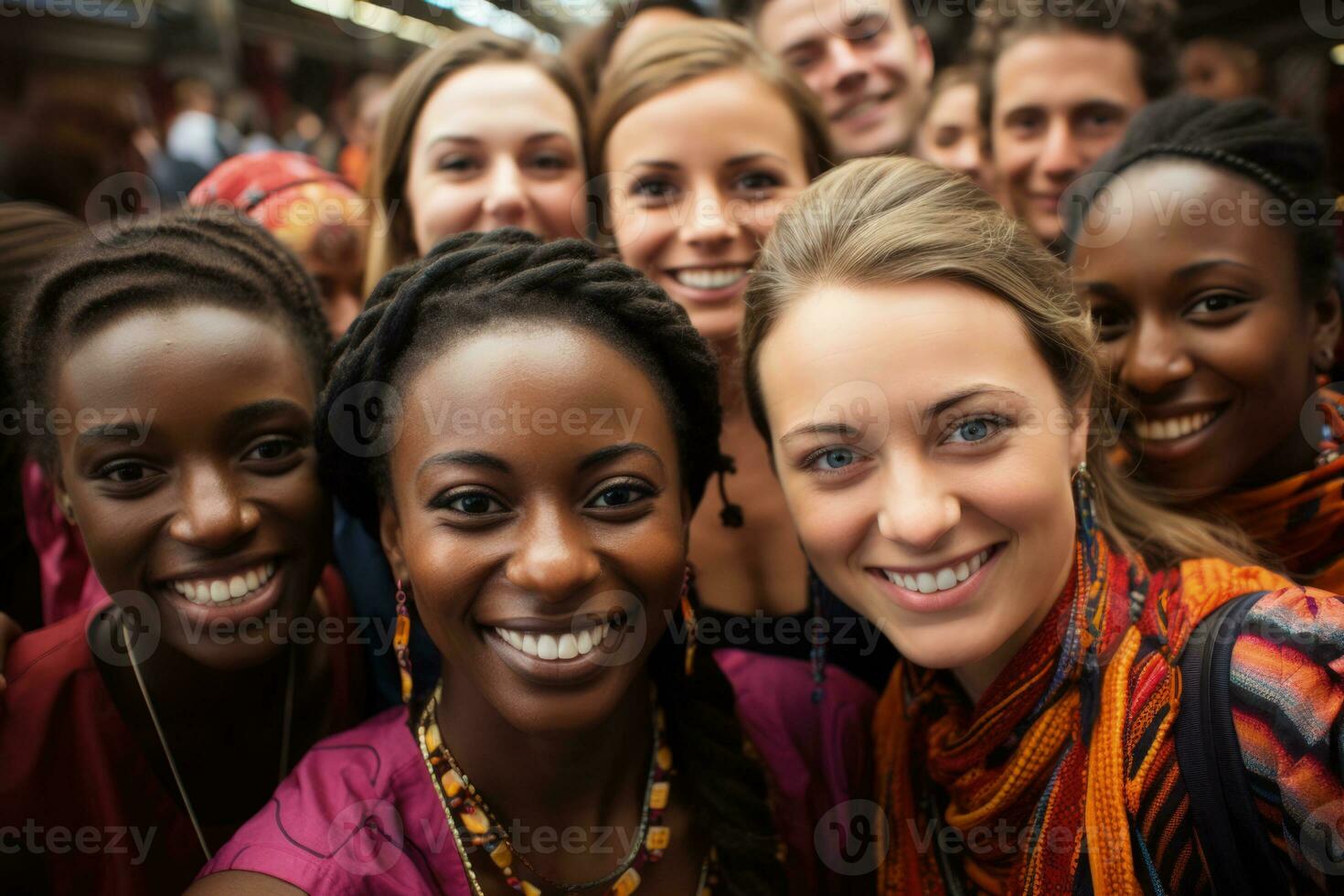 Diverse group selfies at cultural festivals imbued with chic plum toned vibrancy photo