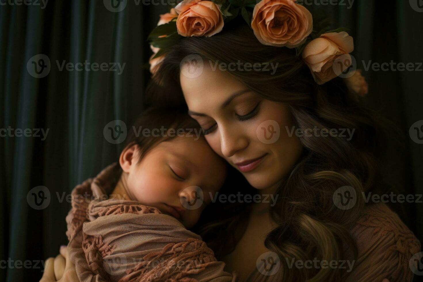 Newborns and parents in intimate moments highlighted in soft comforting hues photo