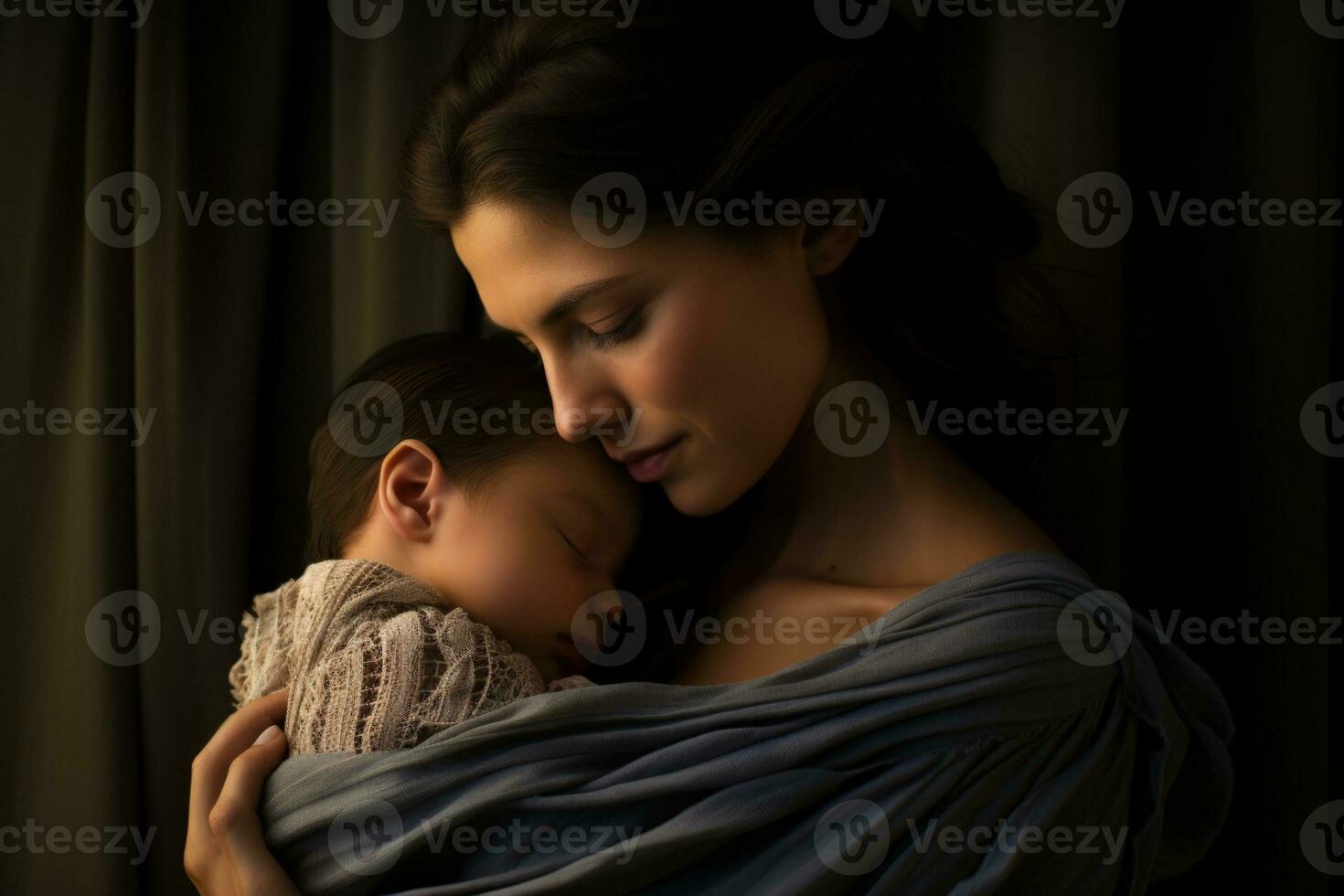 Newborns and parents in intimate moments highlighted in soft comforting hues photo