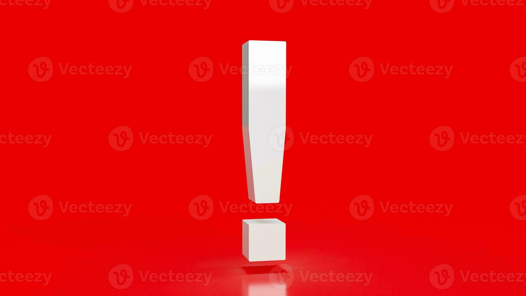 The  white exclamation mark on red background 3d rendering photo