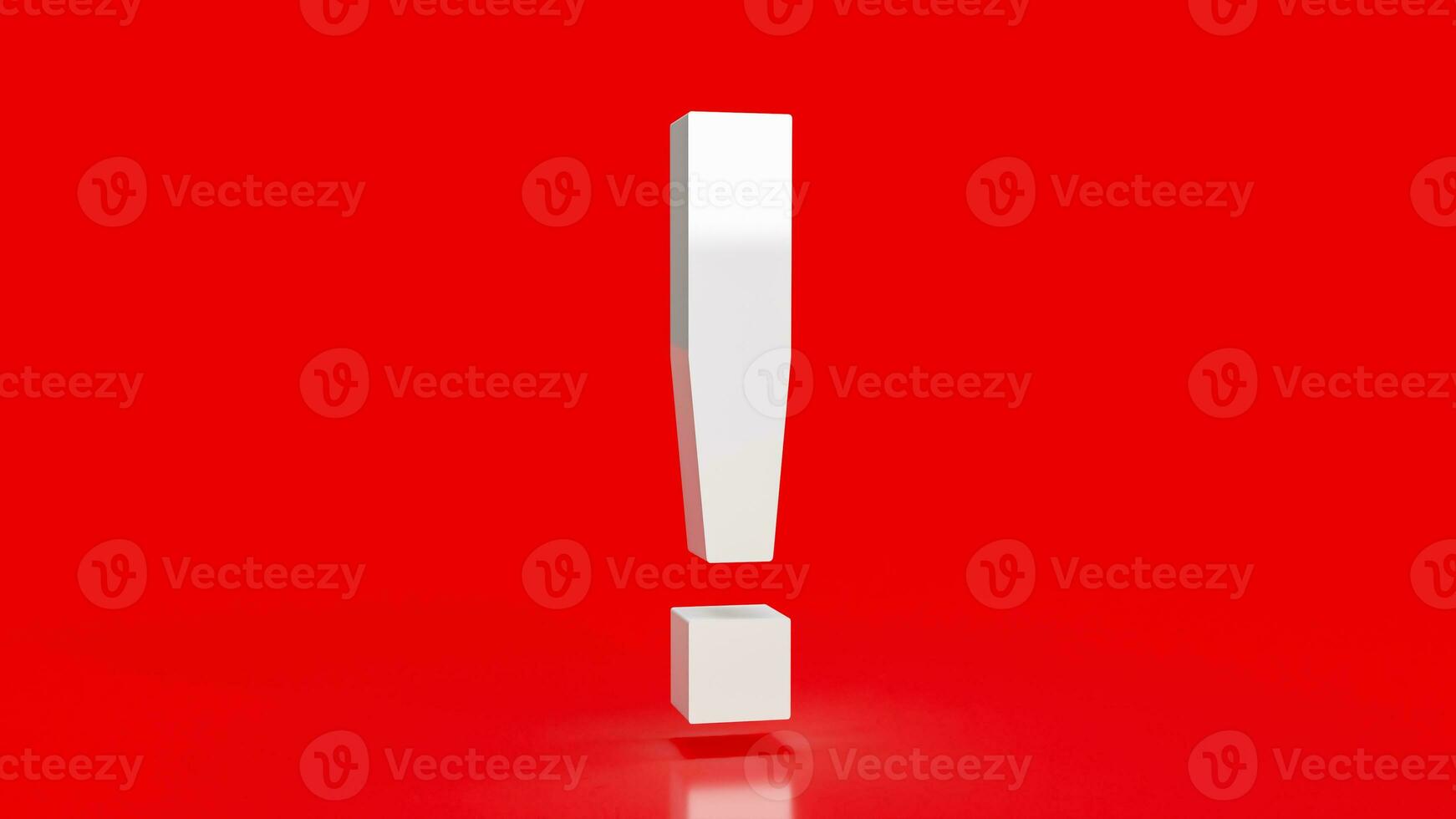 The  white exclamation mark on red background 3d rendering photo