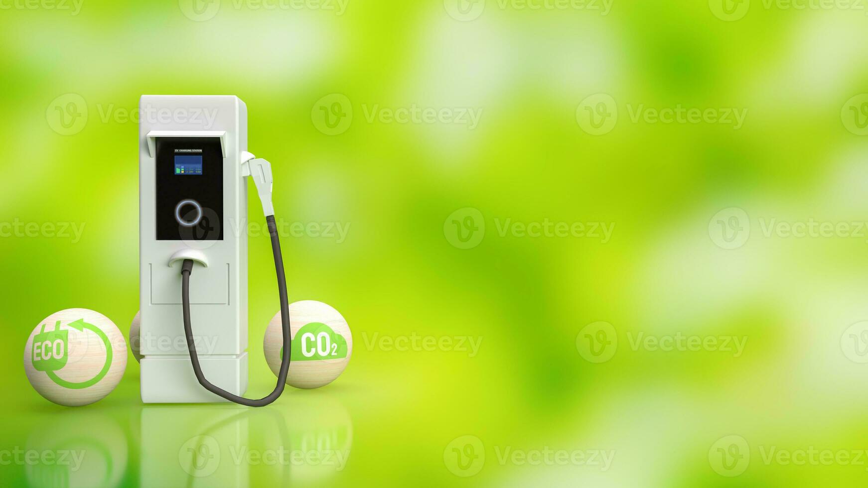 Ev station on Green Bokeh  background for Technology concept 3d rendering photo