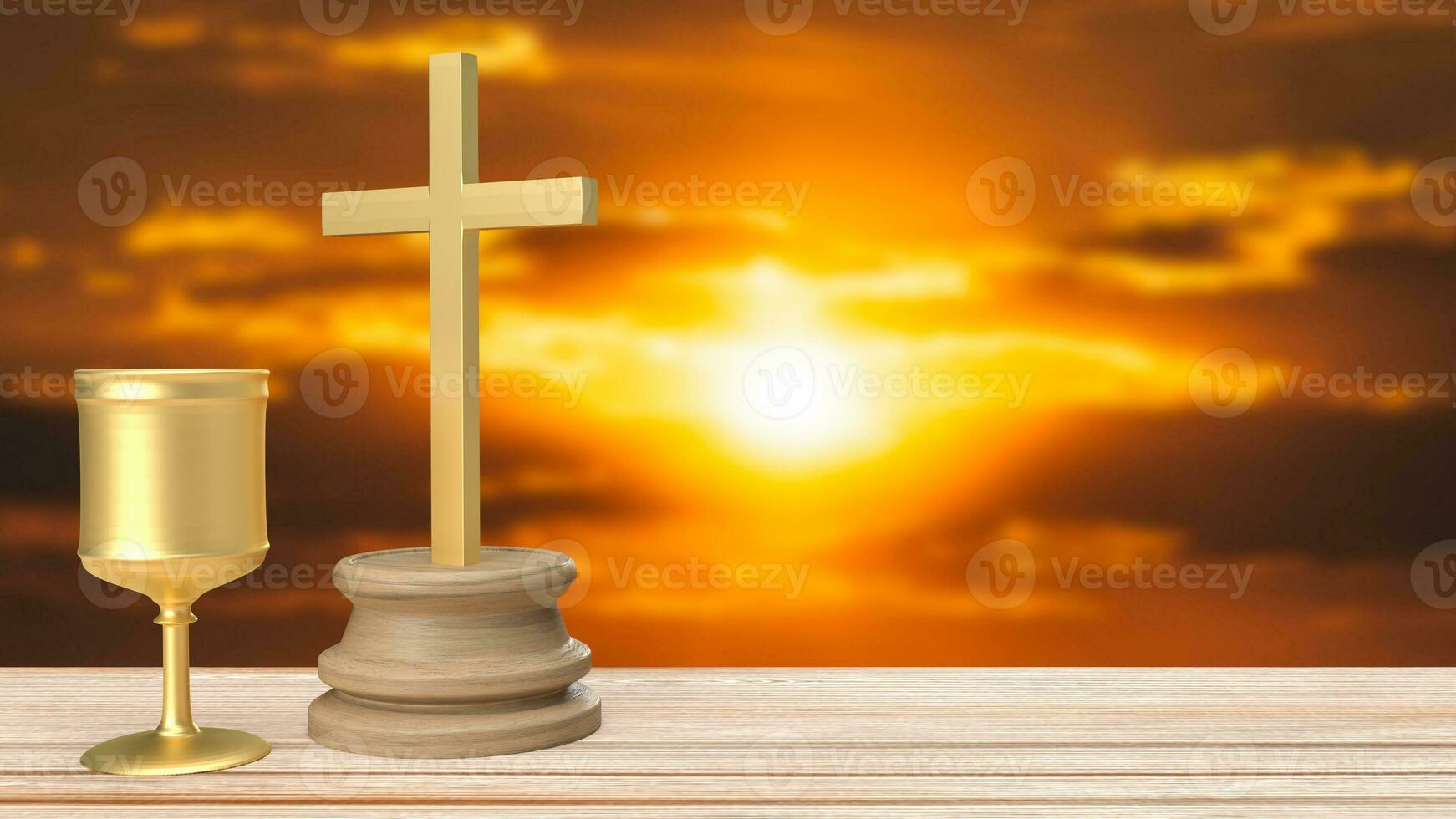The holy grail and cross for religion concept 3d rendering photo