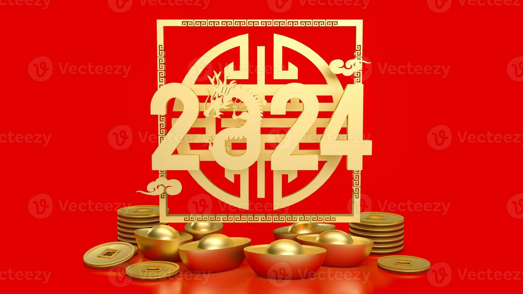 The 2024 year of dragon for holiday concept 3d rendering. photo