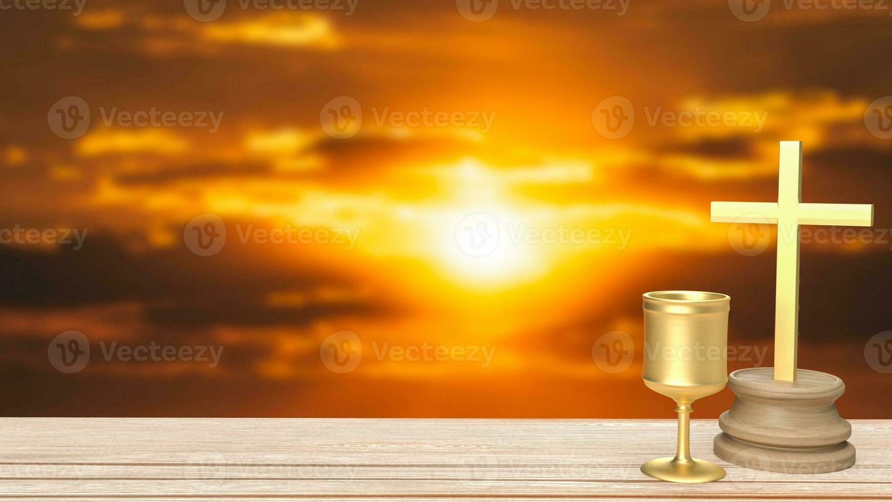 The holy grail and cross for religion concept 3d rendering photo