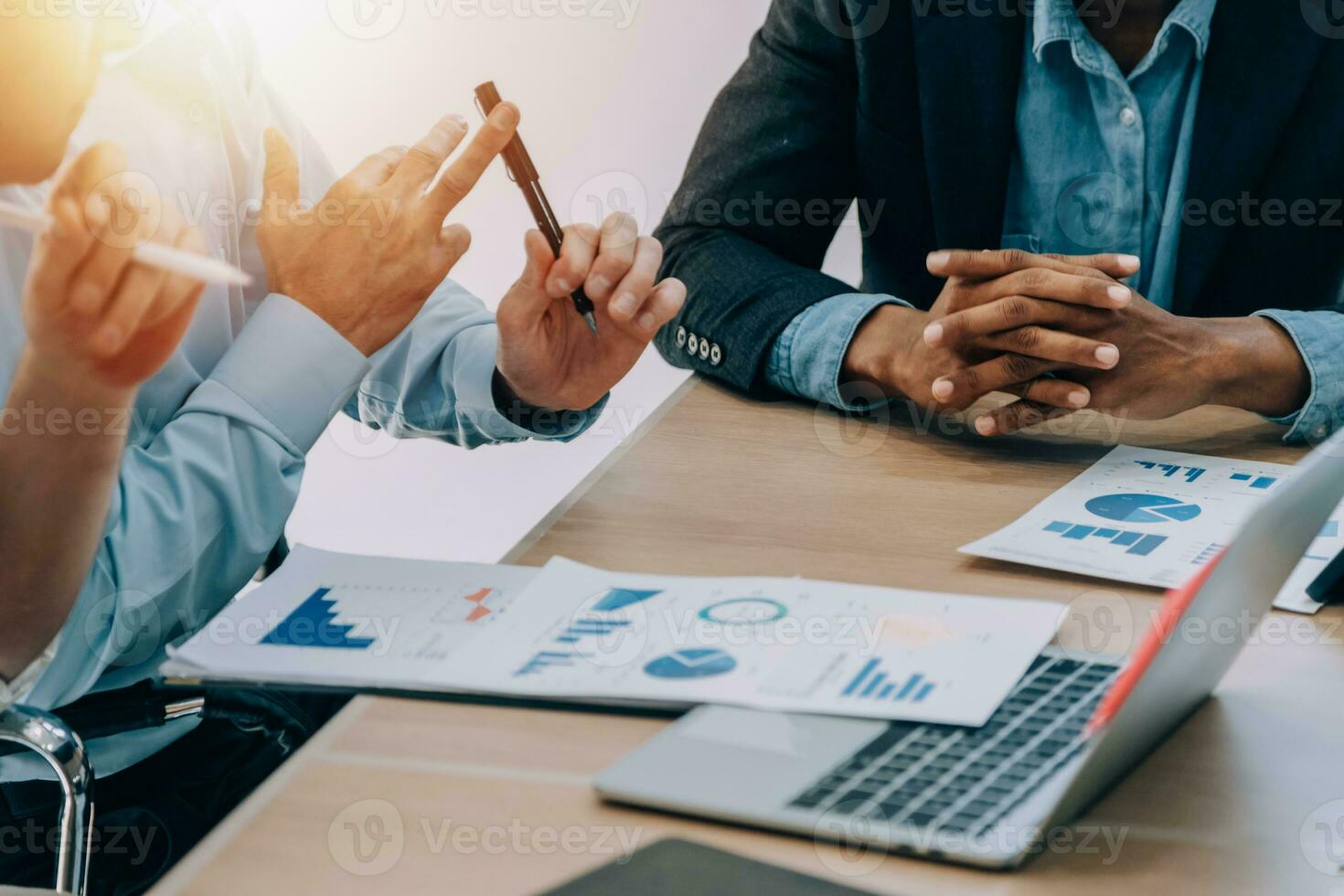 Entrepreneurs and business people conference in modern meeting room, happy multiracial coworkers have fun cooperating working together at office meeting, asian teamwork concept photo