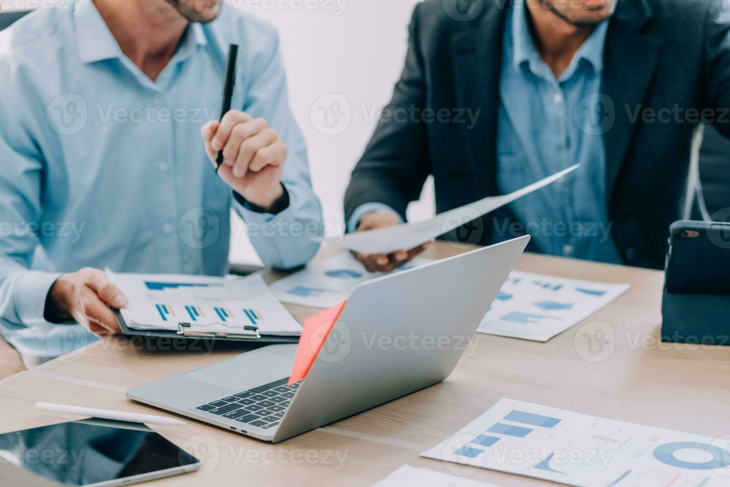 Entrepreneurs and business people conference in modern meeting room, happy multiracial coworkers have fun cooperating working together at office meeting, asian teamwork concept photo