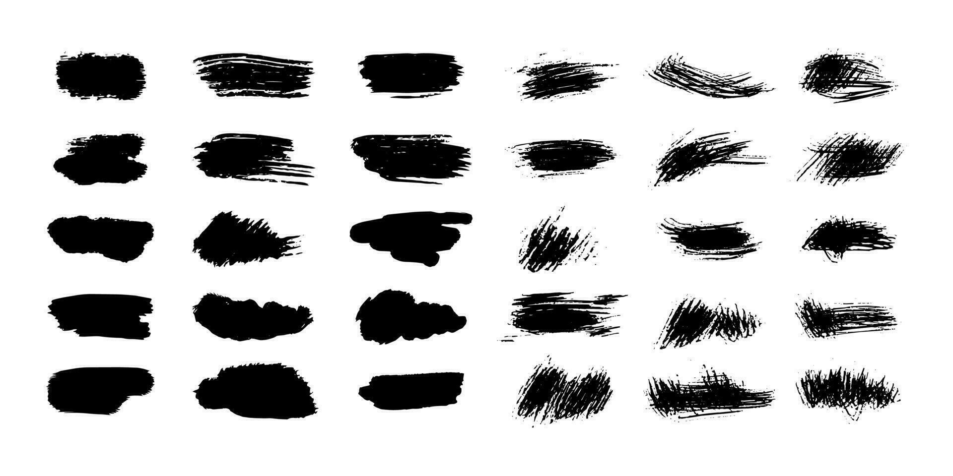 Grunge black brush strokes, paint roller elements. Set of hand drawn vector  ink splash elements.