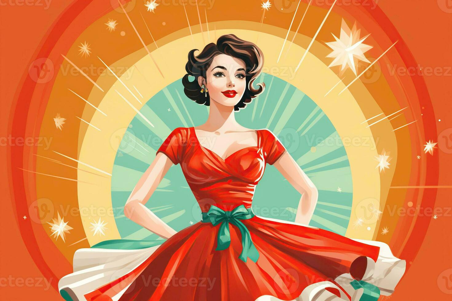 Retro illustration of a girl's New Year's Eve costume inspired by 1950s fashion photo
