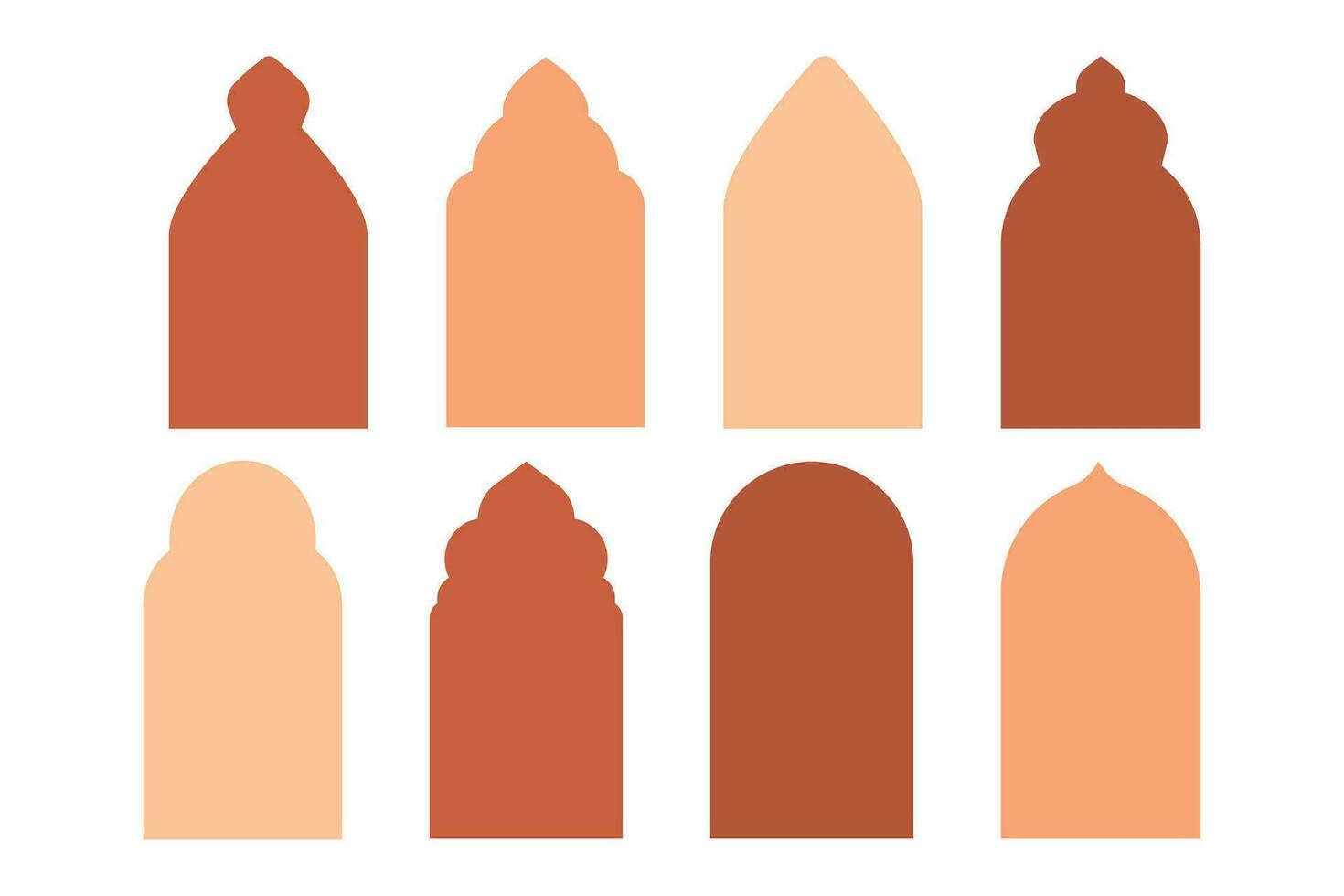 Set islamic arch frames, minimal boho borders, windows, arabic isolated on white background. islamic eid mubarak, morocco mosque. Vector illustration