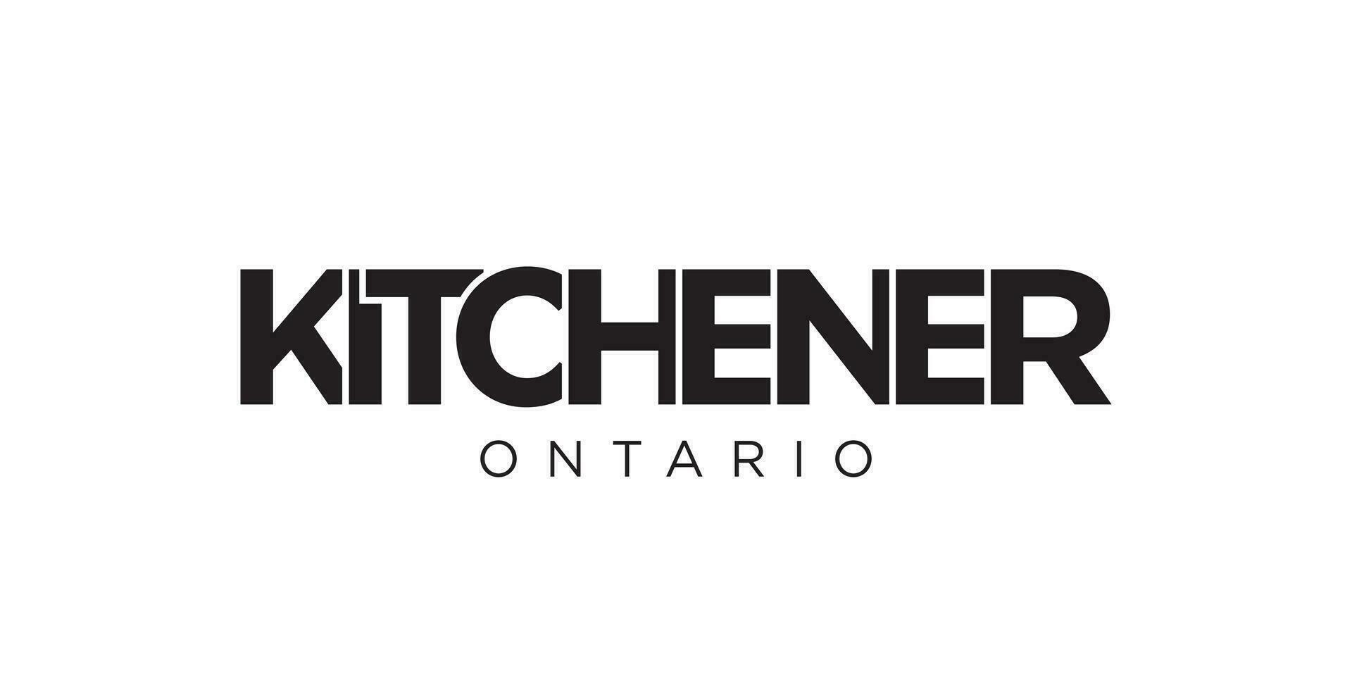 Kitchener in the Canada emblem. The design features a geometric style, vector illustration with bold typography in a modern font. The graphic slogan lettering.