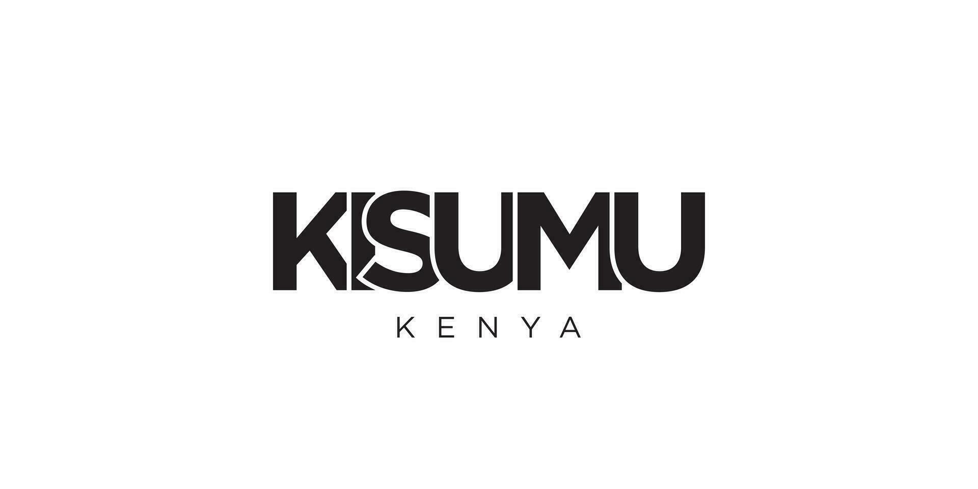 Kisumu in the Kenya emblem. The design features a geometric style, vector illustration with bold typography in a modern font. The graphic slogan lettering.