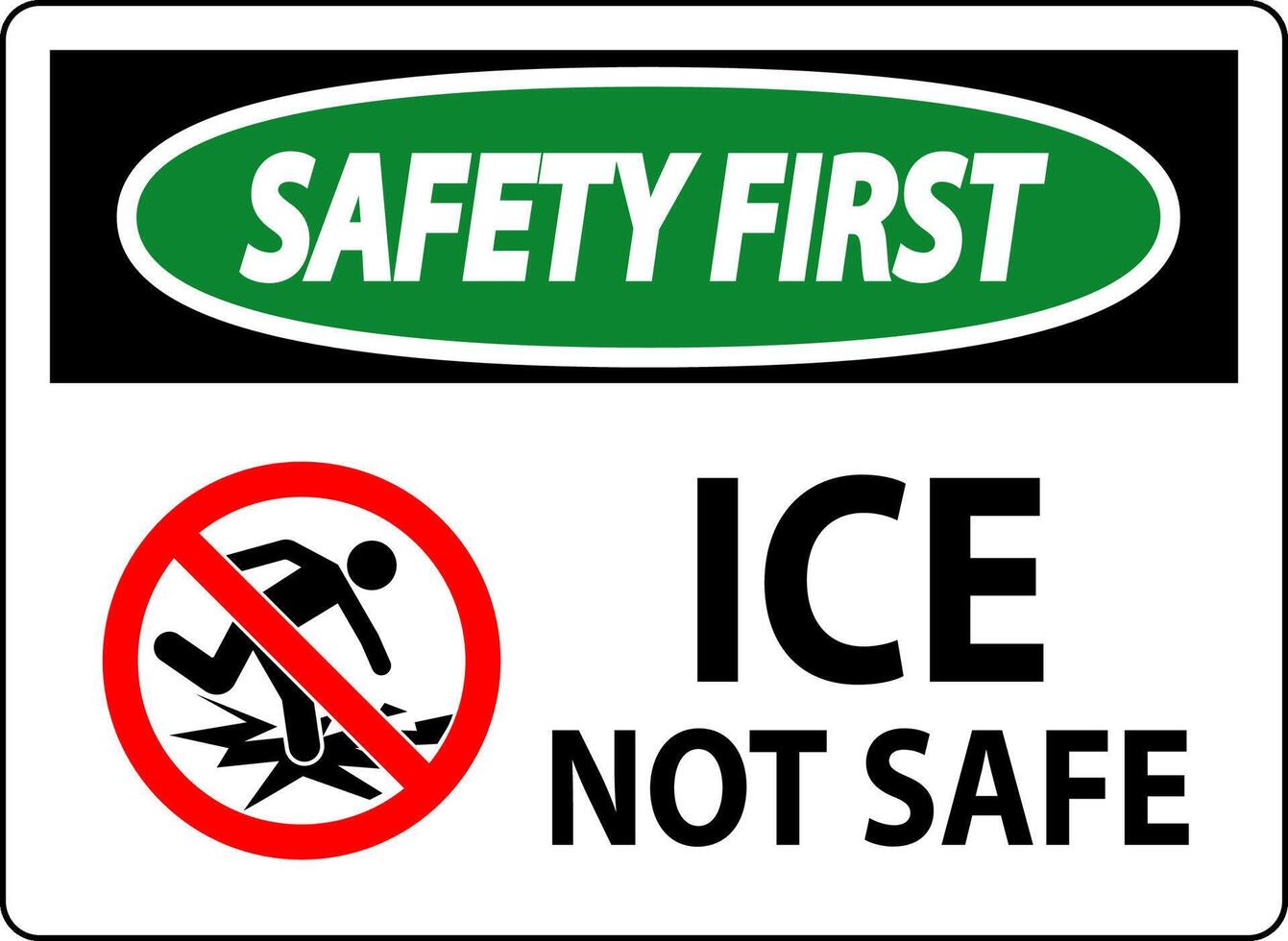 Safety First Sign Ice Not Safe vector