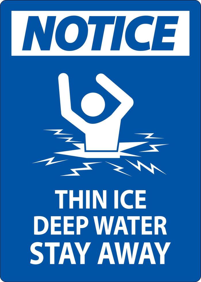 Notice Sign Thin Ice Deep Water, Stay Away vector