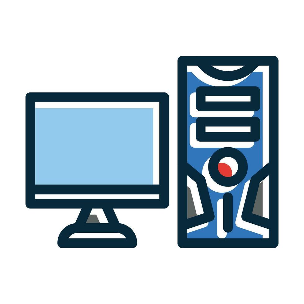 Pc Tower Vector Thick Line Filled Dark Colors
