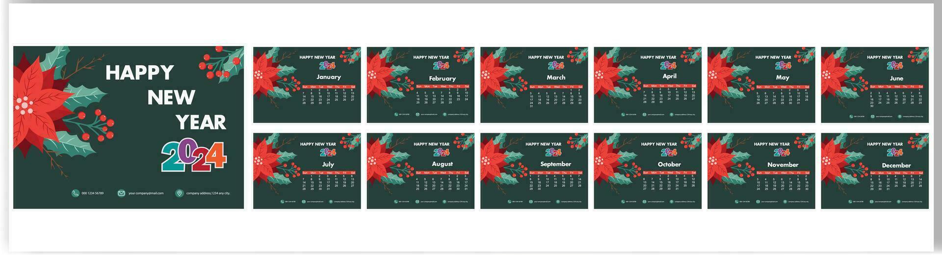 Vector Desk Calendar 2024 template 12 months included