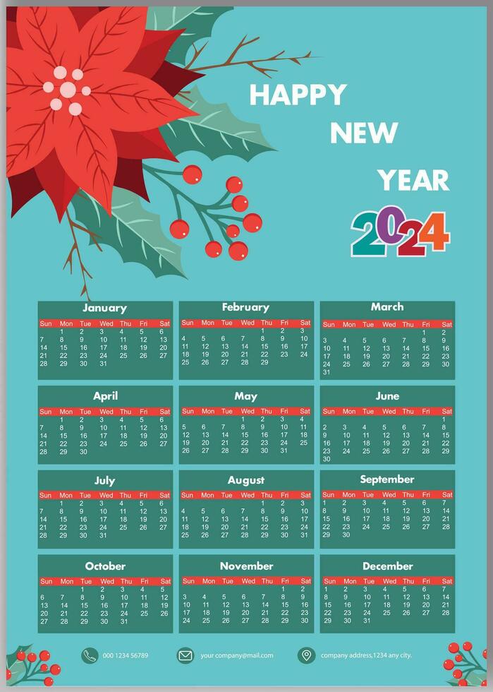 Modern desk or wall calendar design 2024 one page design vector