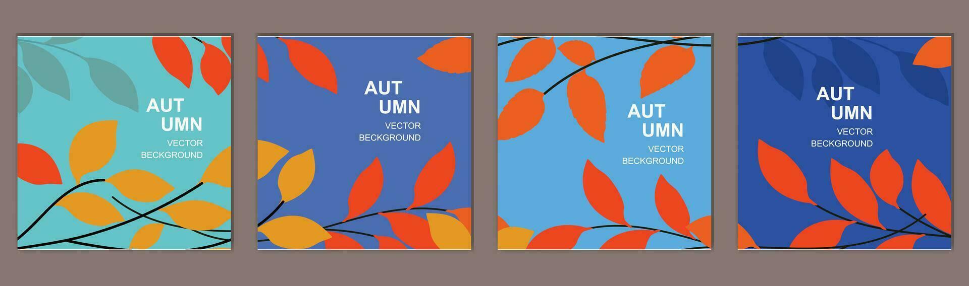 vector set of trendy minimal autumn posters or covers  banner flyer with bright beautiful leaves