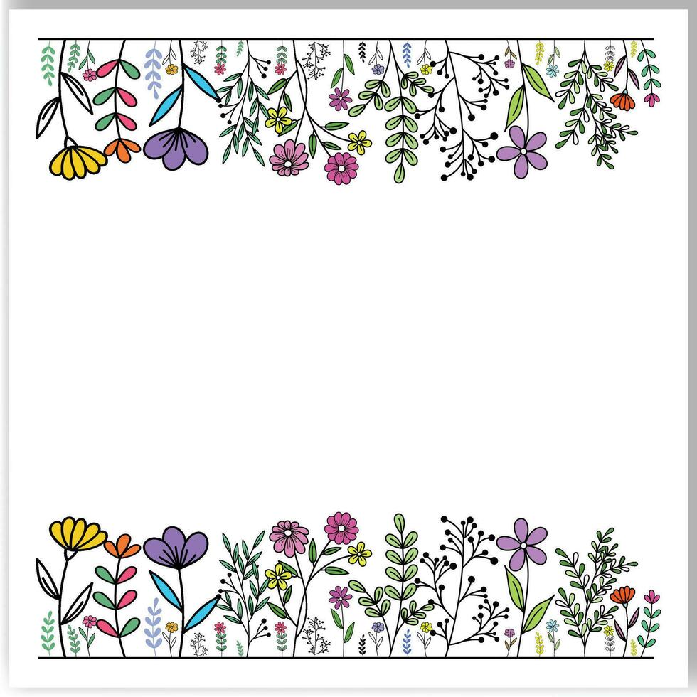 Vector botanical seamless border with trendy meadow greenery and flowers.