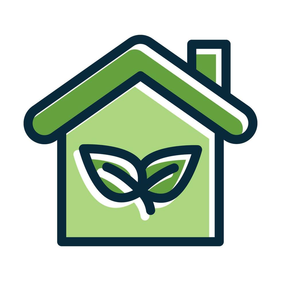 Green House Vector Thick Line Filled Dark Colors