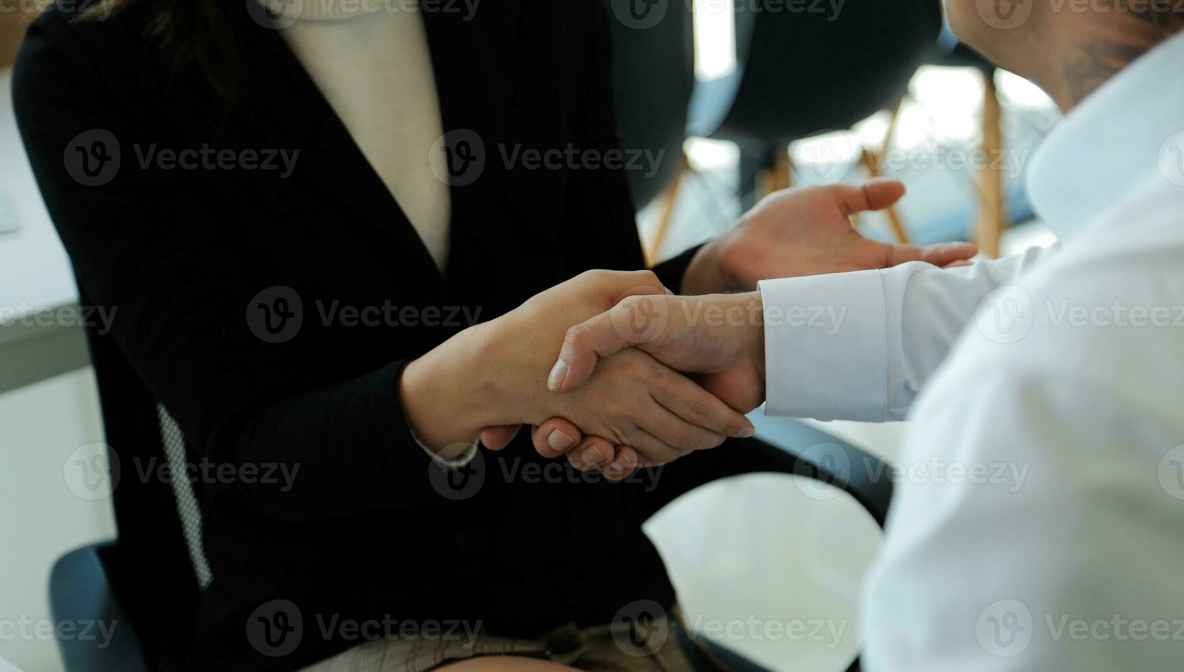 Business handshake for teamwork of business merger and acquisition,successful negotiate,hand shake,two businessman shake hand with partner to celebration partnership and business deal concept photo