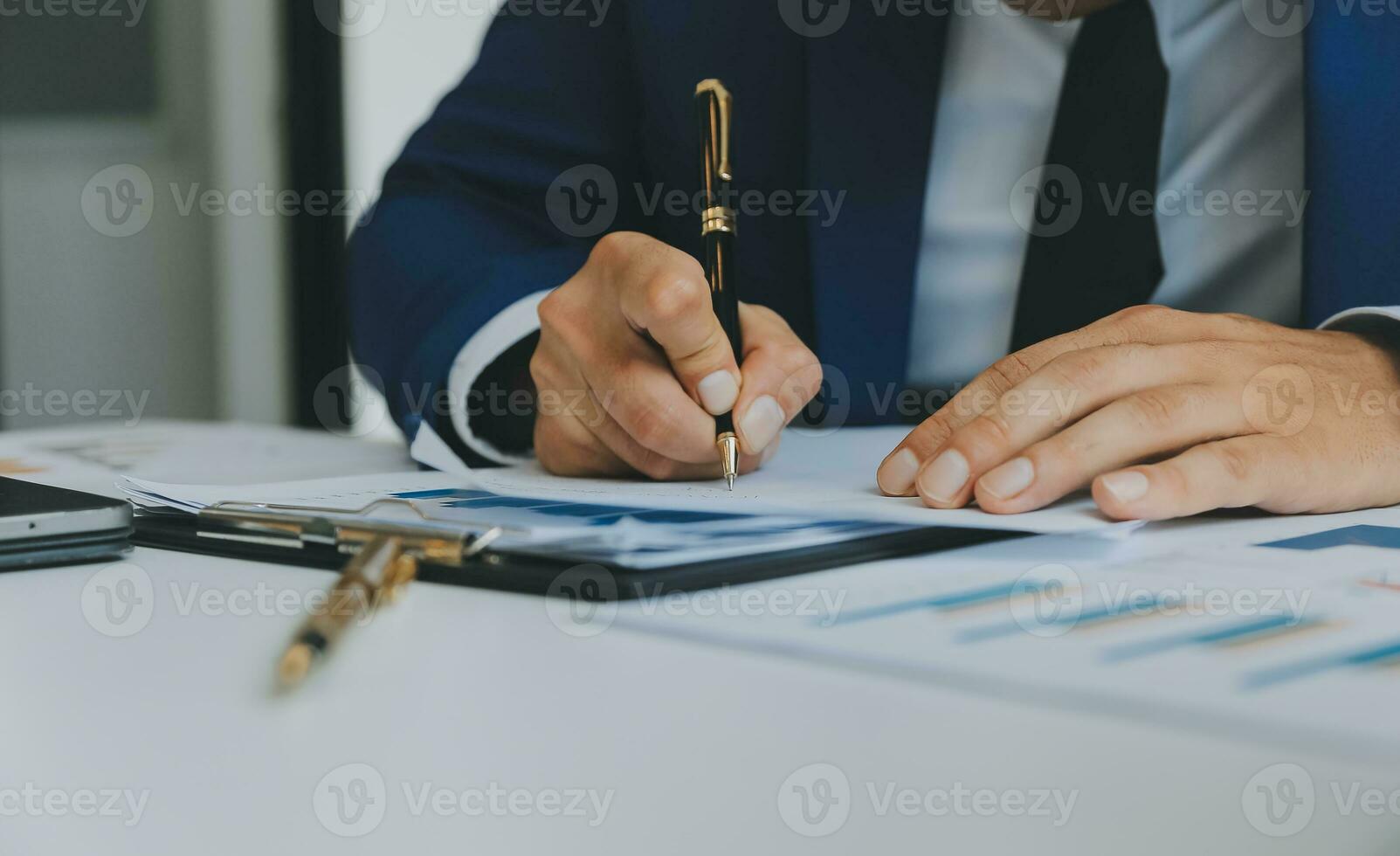 Team of business people working together in the meeting room office, teamwork background charts and graphs banner, double exposure successful teamwork,business planning concept. photo