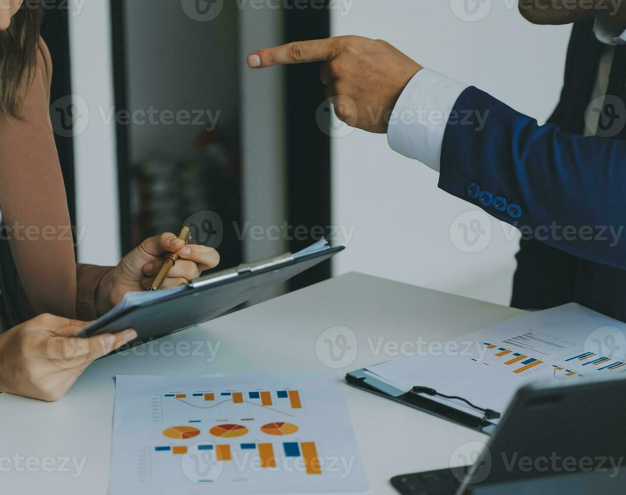 Team of business people working together in the meeting room office, teamwork background charts and graphs banner, double exposure successful teamwork,business planning concept. photo