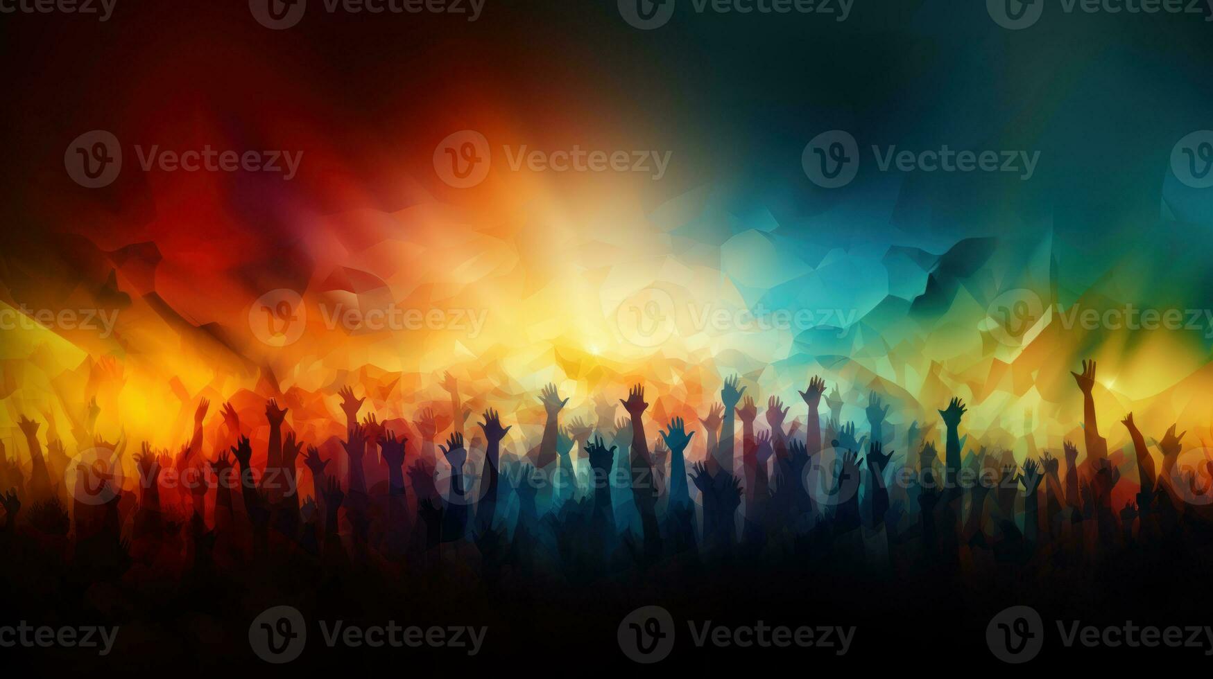 Concert crowd with raised hands at a music festival. Colored vector illustration. photo