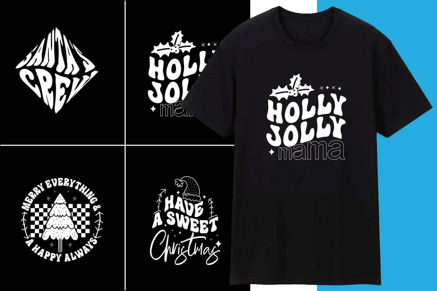Christmas Bundle T shirt Design Creative printable Holly Jolly Crew Merry Bright vector